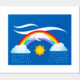 Magic Whale flying on a Rainbow Posters and Art